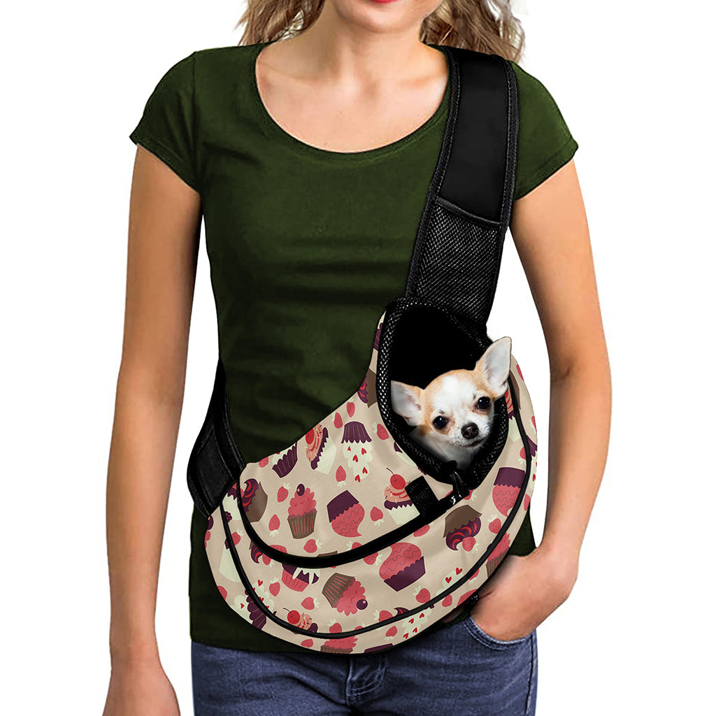 Vintage Cupcake Pattern Print Pet Sling Carrier