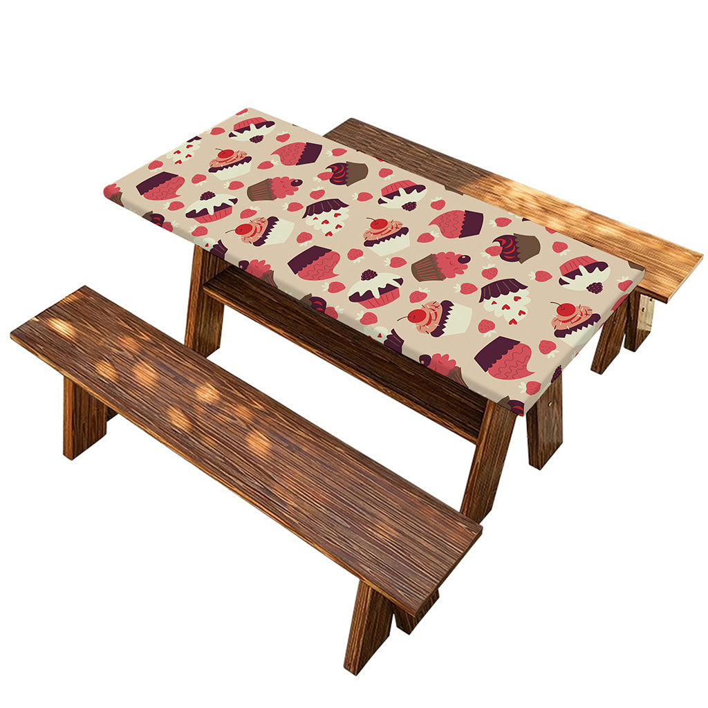 Vintage Cupcake Pattern Print Picnic Table Cover