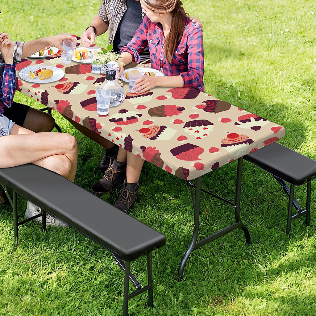 Vintage Cupcake Pattern Print Picnic Table Cover