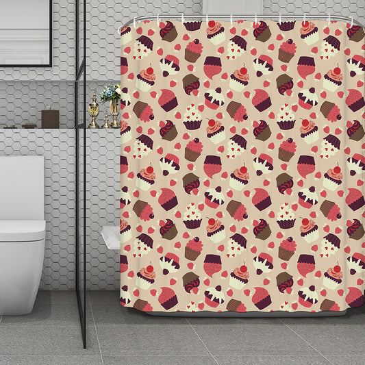Vintage Cupcake Pattern Print Polyester Shower Curtain