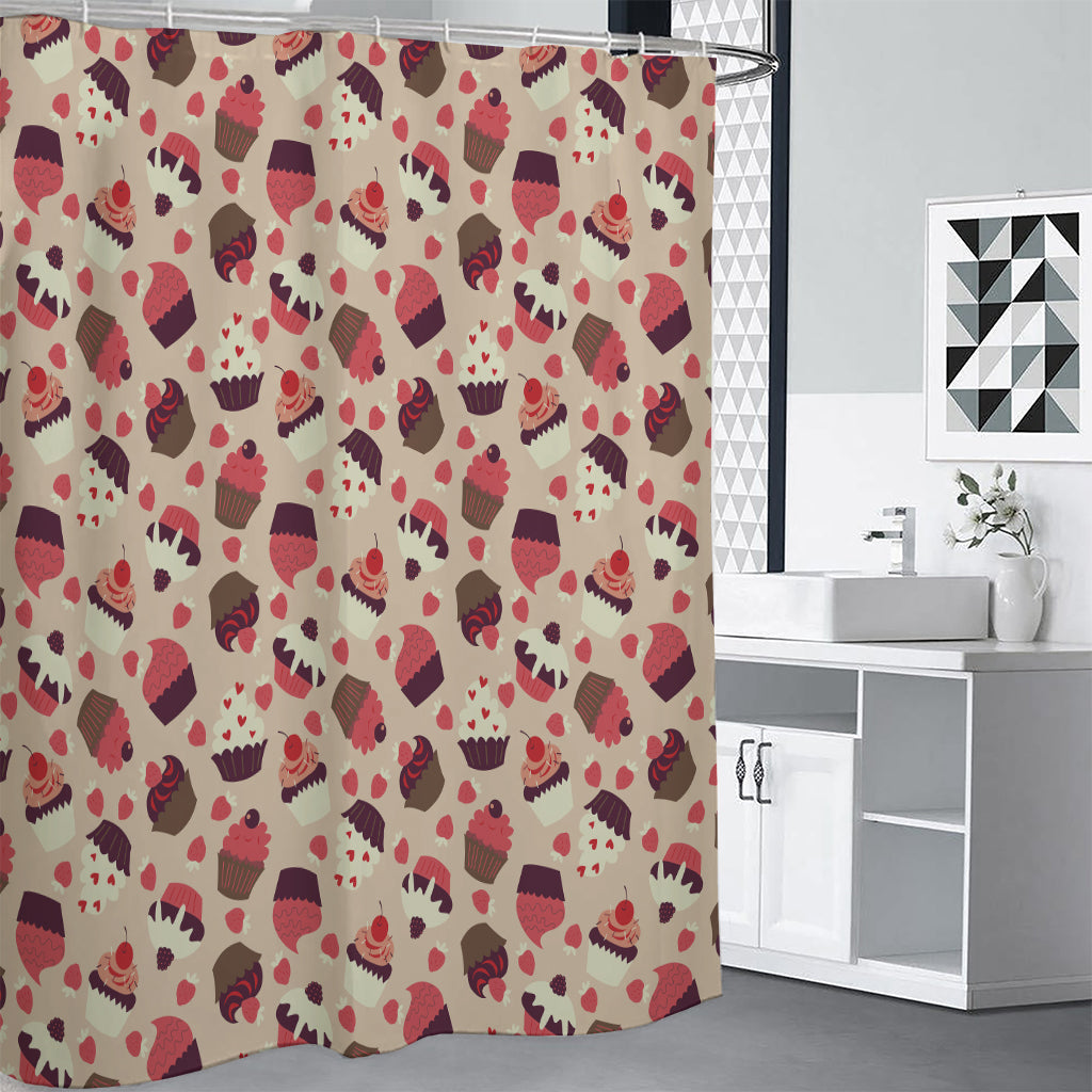 Vintage Cupcake Pattern Print Premium Shower Curtain