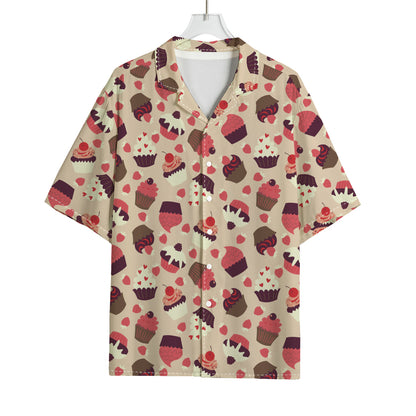 Vintage Cupcake Pattern Print Rayon Hawaiian Shirt