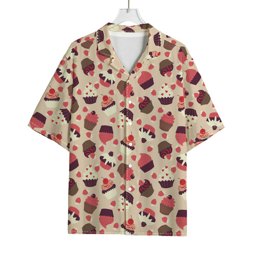 Vintage Cupcake Pattern Print Rayon Hawaiian Shirt