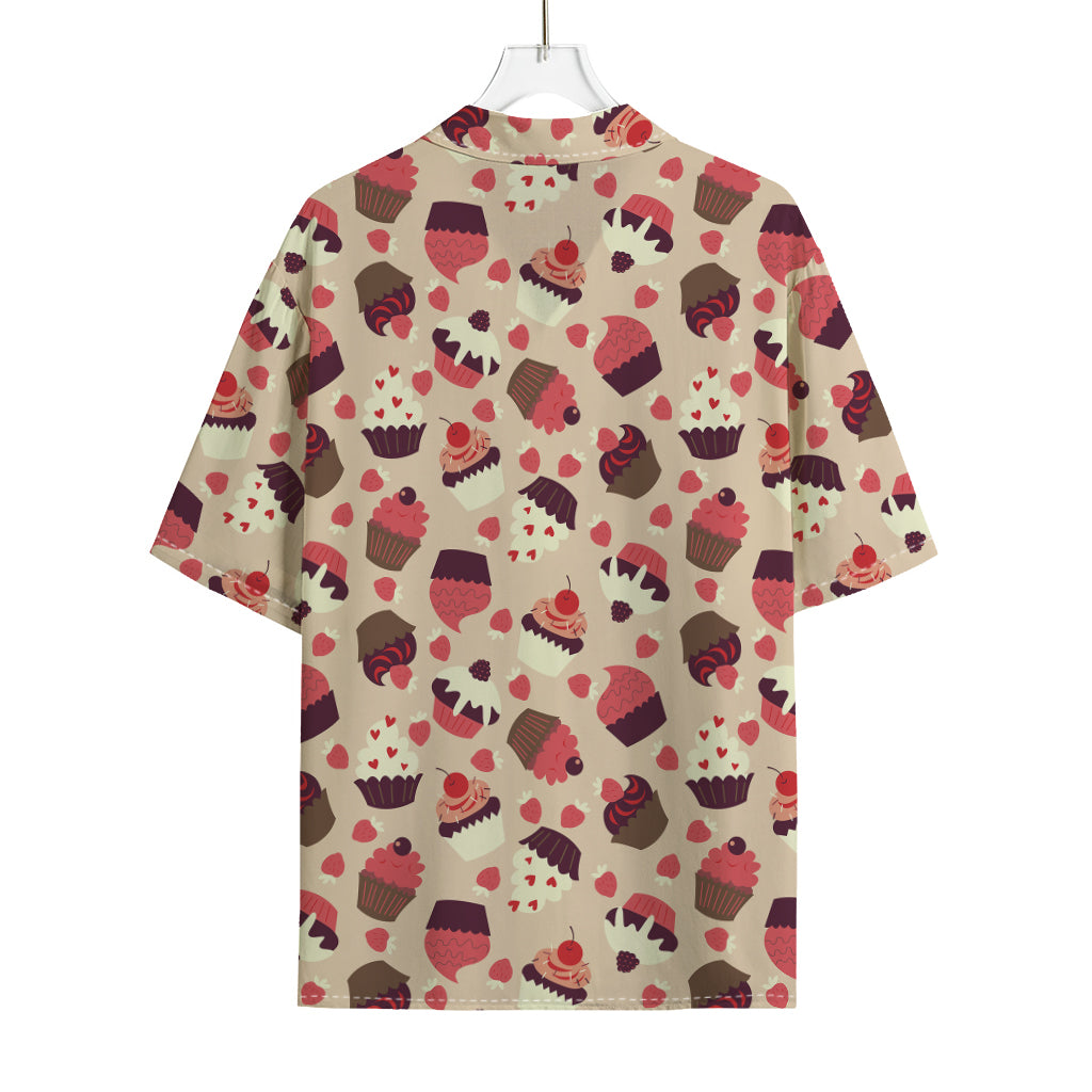 Vintage Cupcake Pattern Print Rayon Hawaiian Shirt