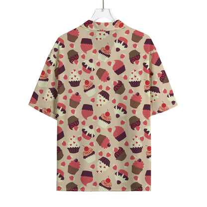 Vintage Cupcake Pattern Print Rayon Hawaiian Shirt