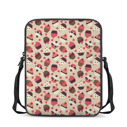 Vintage Cupcake Pattern Print Rectangular Crossbody Bag