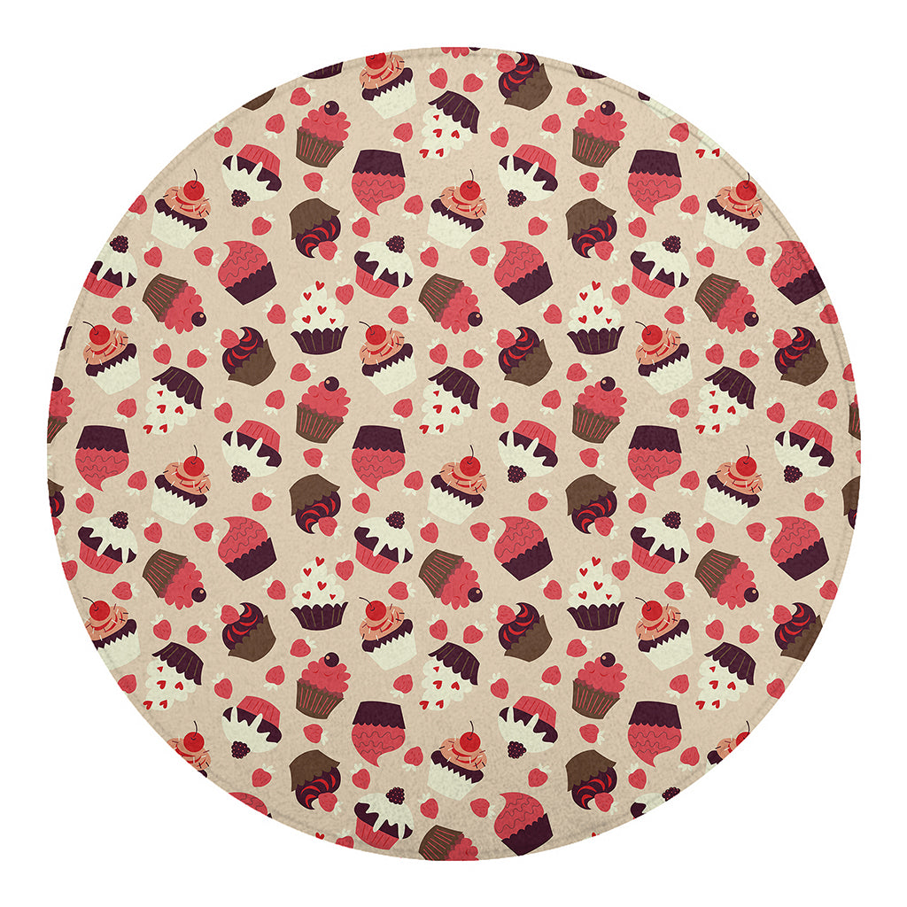 Vintage Cupcake Pattern Print Round Blanket