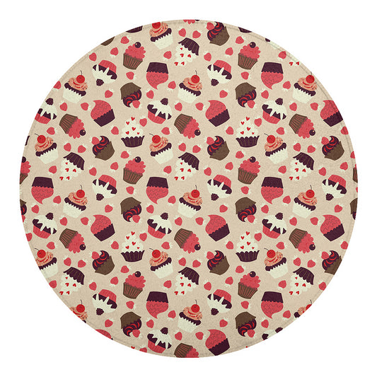 Vintage Cupcake Pattern Print Round Blanket