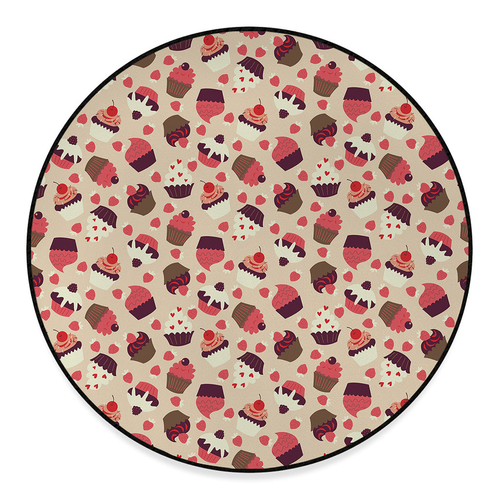 Vintage Cupcake Pattern Print Round Floor Mat