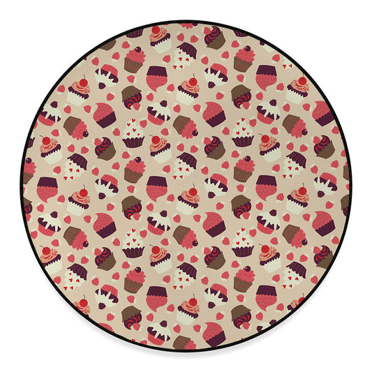 Vintage Cupcake Pattern Print Round Floor Mat