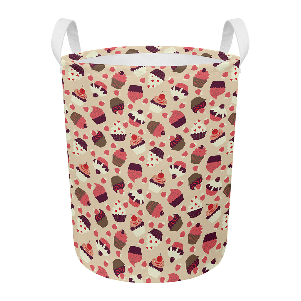Vintage Cupcake Pattern Print Round Laundry Basket