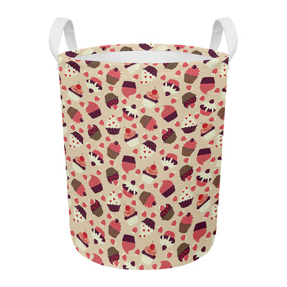 Vintage Cupcake Pattern Print Round Laundry Basket