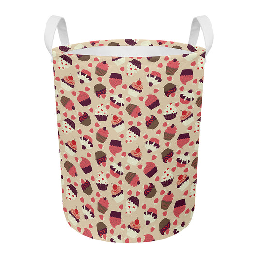 Vintage Cupcake Pattern Print Round Laundry Basket