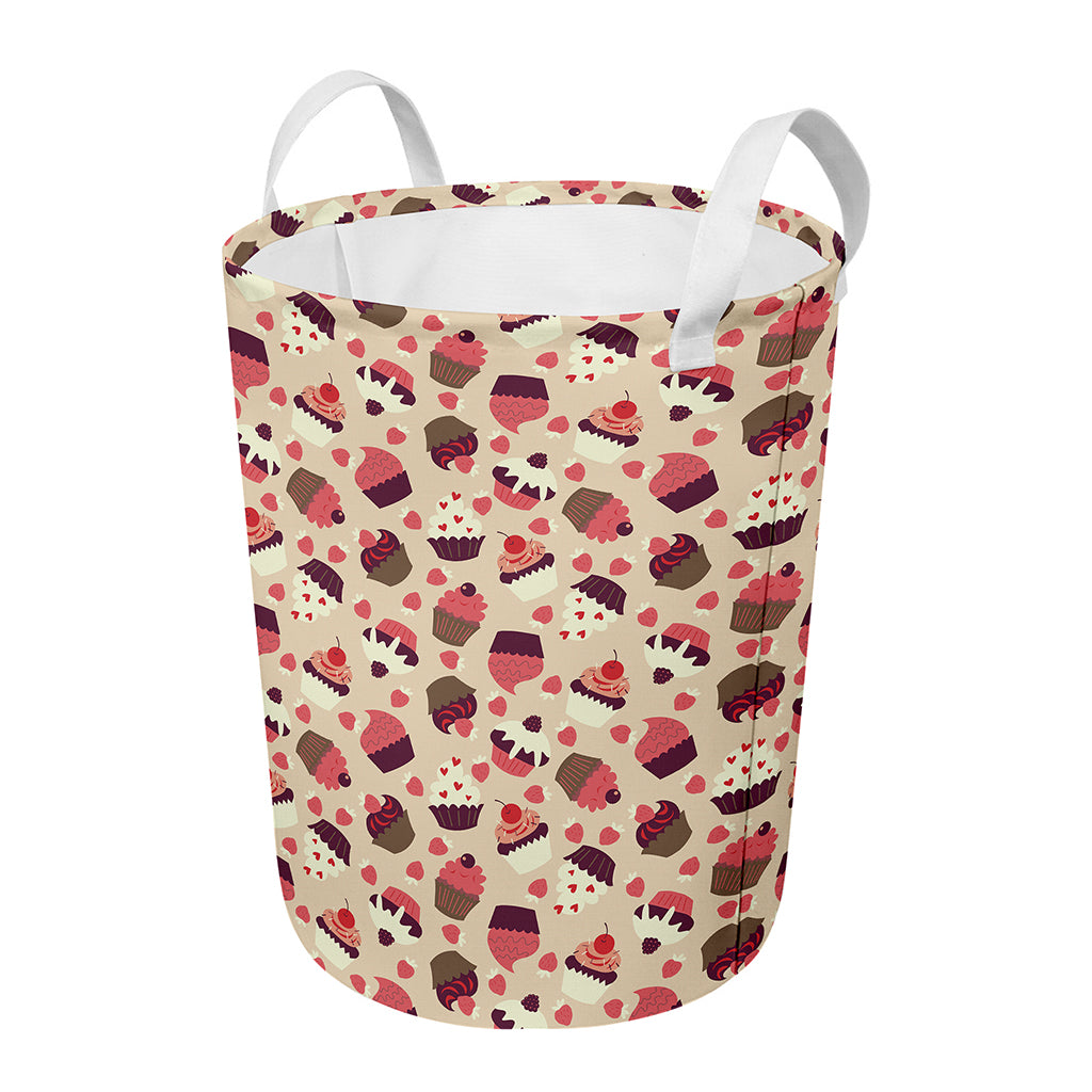 Vintage Cupcake Pattern Print Round Laundry Basket