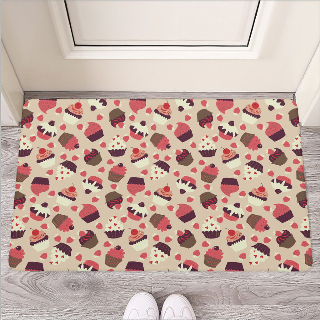 Vintage Cupcake Pattern Print Rubber Doormat