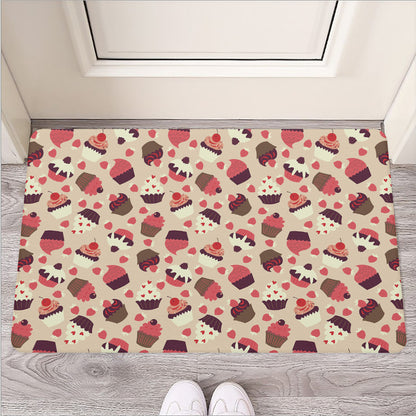 Vintage Cupcake Pattern Print Rubber Doormat
