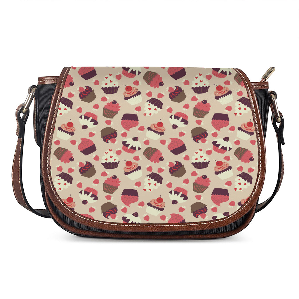 Vintage Cupcake Pattern Print Saddle Bag