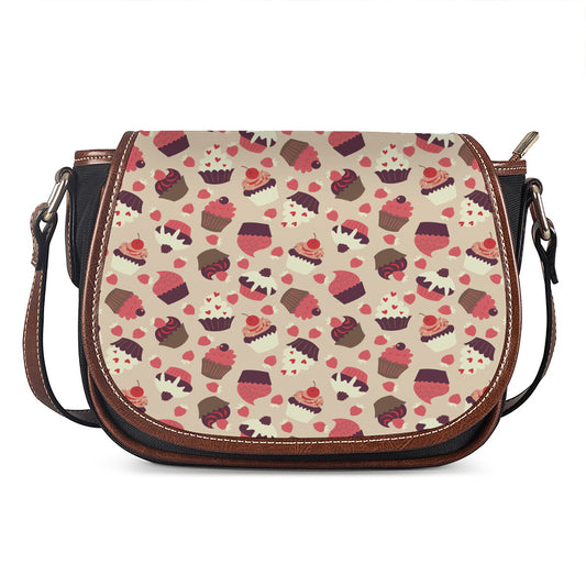 Vintage Cupcake Pattern Print Saddle Bag