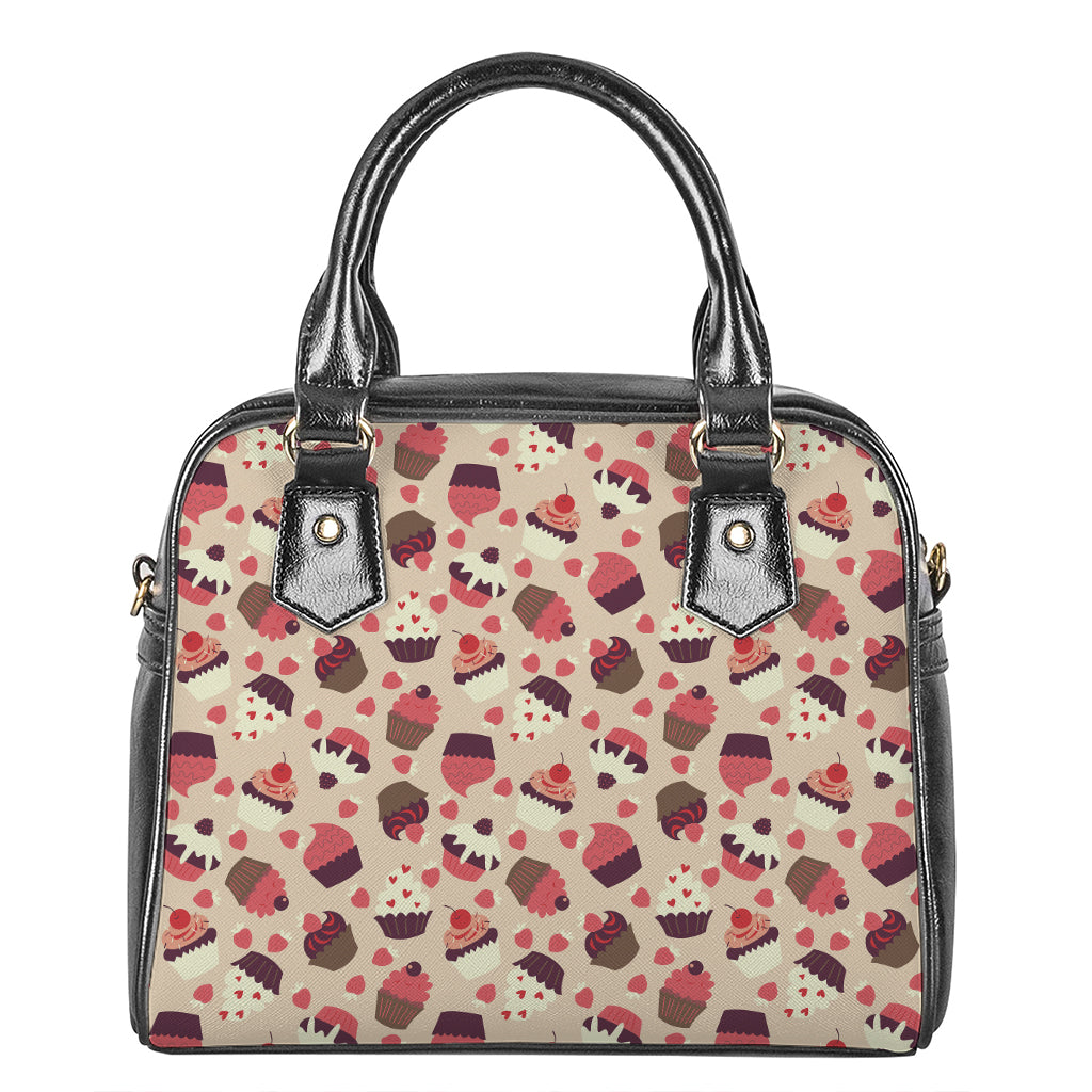 Vintage Cupcake Pattern Print Shoulder Handbag