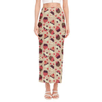Vintage Cupcake Pattern Print Side Slit Maxi Skirt