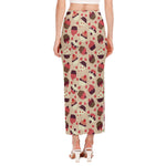 Vintage Cupcake Pattern Print Side Slit Maxi Skirt