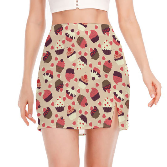 Vintage Cupcake Pattern Print Side Slit Mini Skirt
