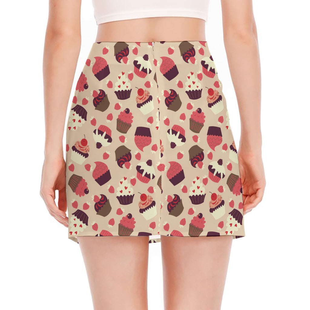 Vintage Cupcake Pattern Print Side Slit Mini Skirt