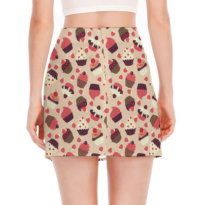 Vintage Cupcake Pattern Print Side Slit Mini Skirt