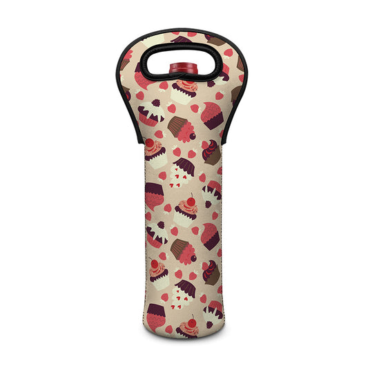 Vintage Cupcake Pattern Print Single Neoprene Wine Tote