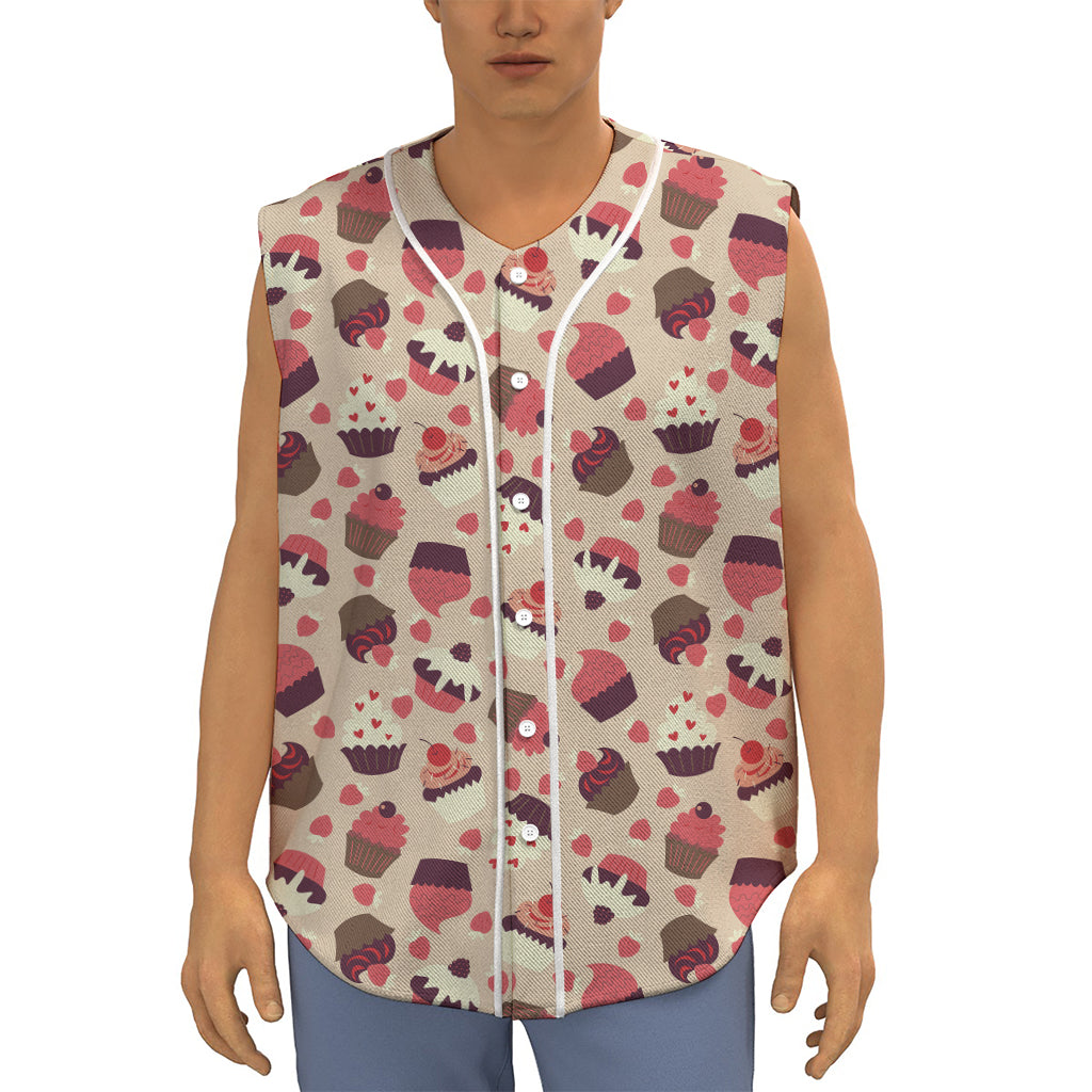 Vintage Cupcake Pattern Print Sleeveless Baseball Jersey