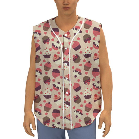 Vintage Cupcake Pattern Print Sleeveless Baseball Jersey