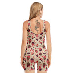 Vintage Cupcake Pattern Print Sleeveless One Piece Swimsuit