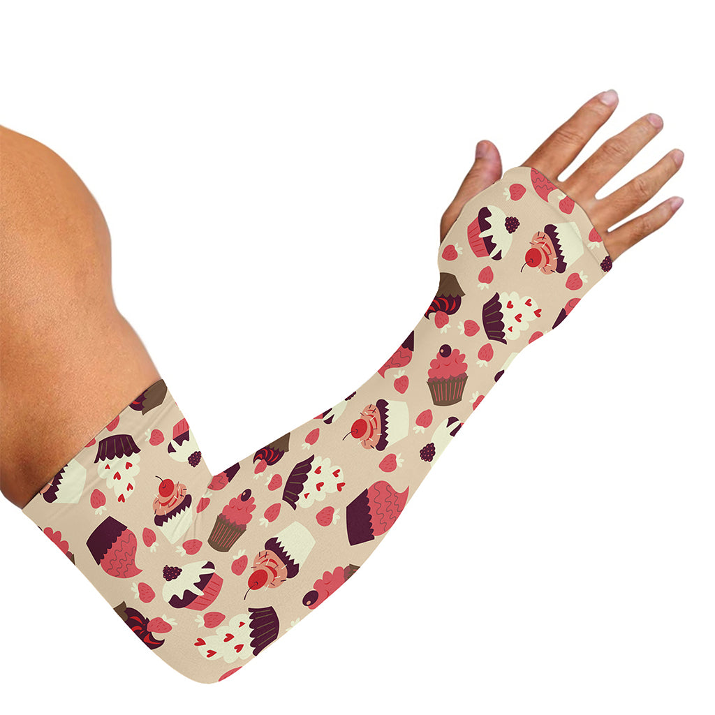 Vintage Cupcake Pattern Print Sun Protection Arm Sleeves