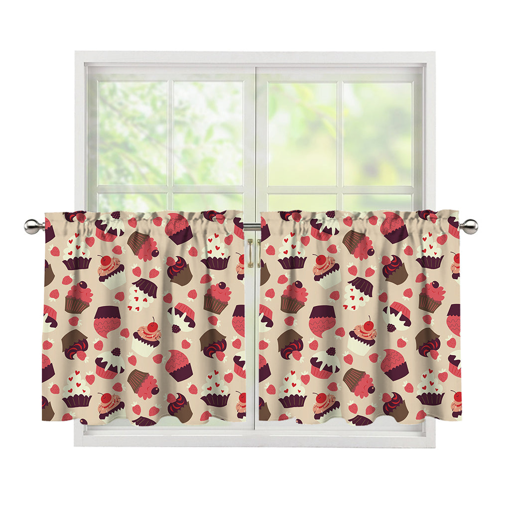 Vintage Cupcake Pattern Print Tier Curtains