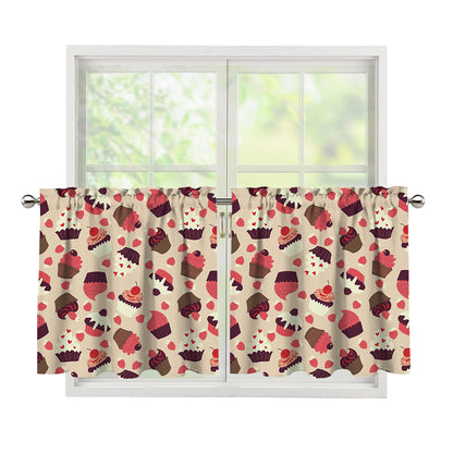 Vintage Cupcake Pattern Print Tier Curtains