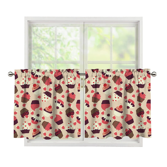 Vintage Cupcake Pattern Print Tier Curtains