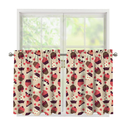 Vintage Cupcake Pattern Print Tier Curtains