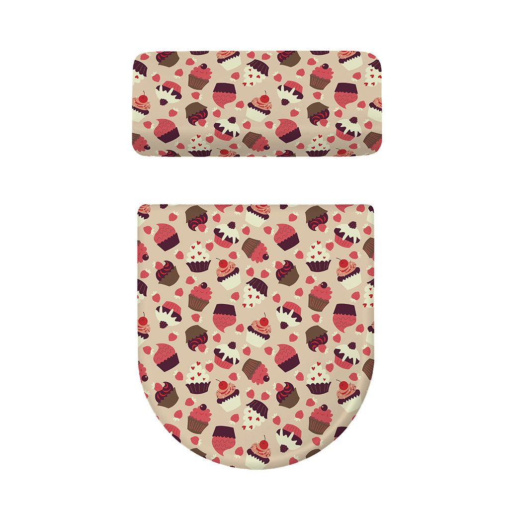 Vintage Cupcake Pattern Print Toilet Lid And Tank Cover Set