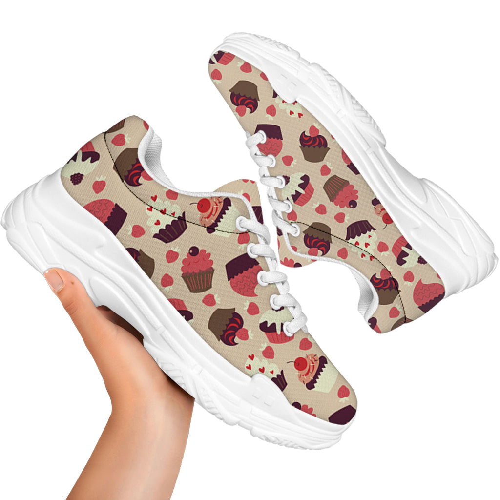 Vintage Cupcake Pattern Print White Chunky Shoes