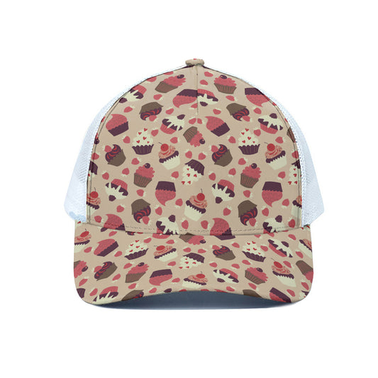 Vintage Cupcake Pattern Print White Mesh Trucker Cap