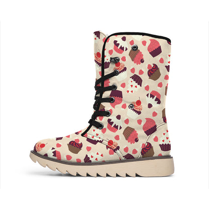 Vintage Cupcake Pattern Print Winter Boots