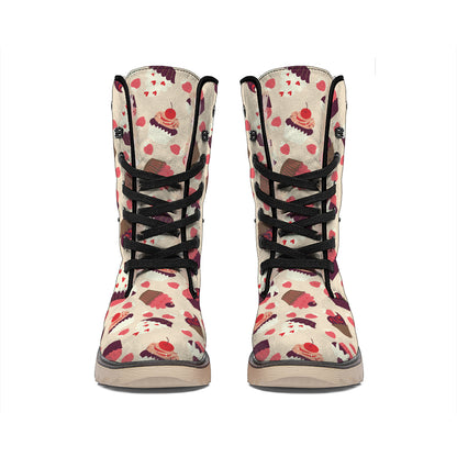 Vintage Cupcake Pattern Print Winter Boots