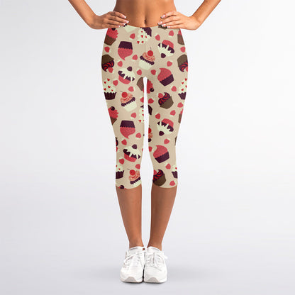 Vintage Cupcake Pattern Print Women's Capri Leggings