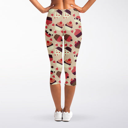 Vintage Cupcake Pattern Print Women's Capri Leggings
