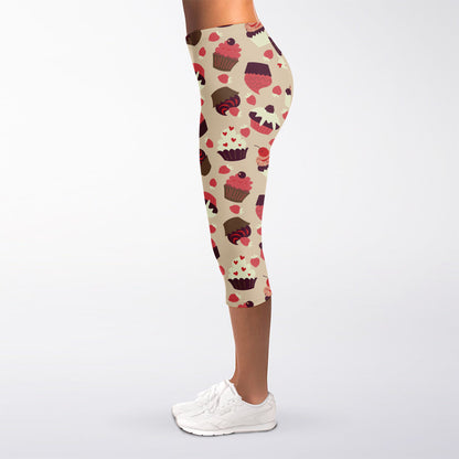 Vintage Cupcake Pattern Print Women's Capri Leggings