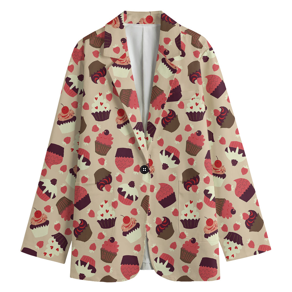 Vintage Cupcake Pattern Print Women's Cotton Blazer