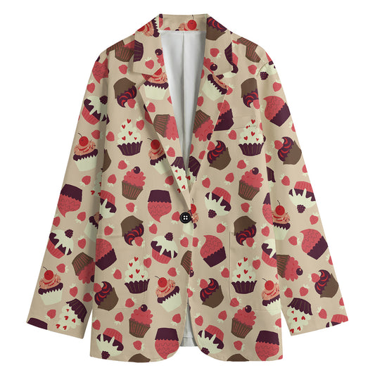 Vintage Cupcake Pattern Print Women's Cotton Blazer