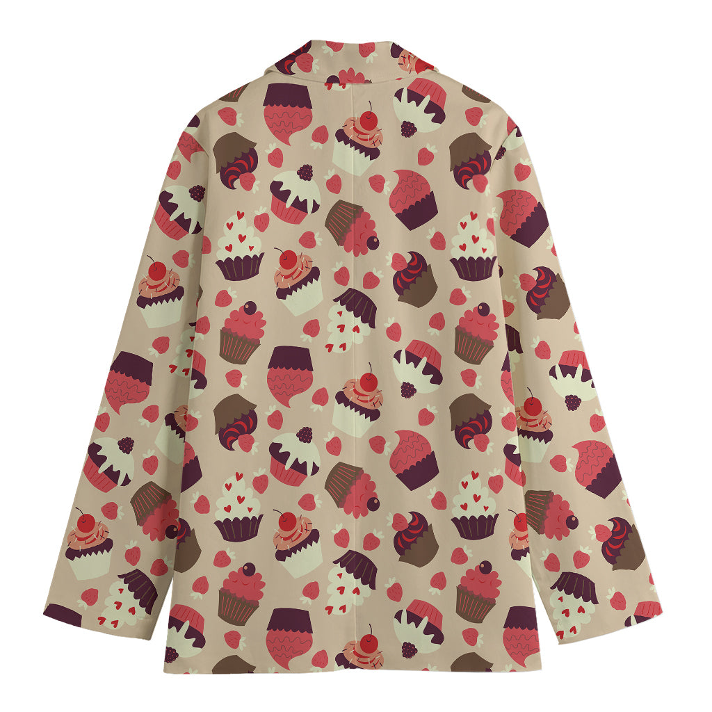 Vintage Cupcake Pattern Print Women's Cotton Blazer