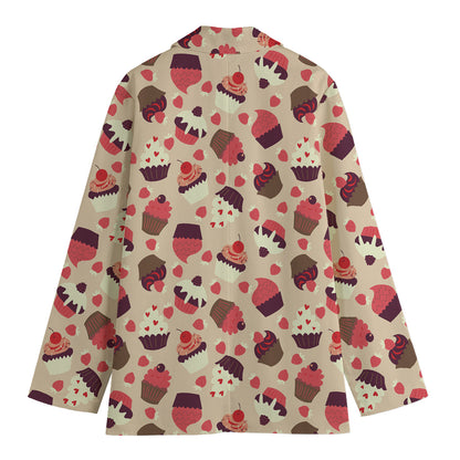 Vintage Cupcake Pattern Print Women's Cotton Blazer