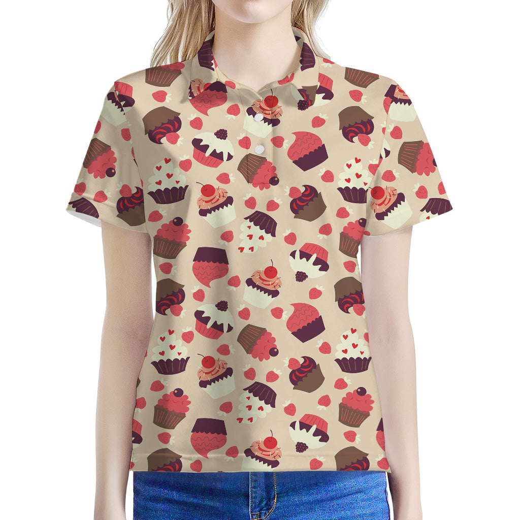 Vintage Cupcake Pattern Print Women's Polo Shirt